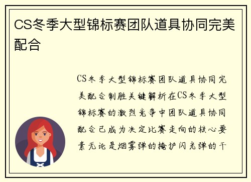 CS冬季大型锦标赛团队道具协同完美配合
